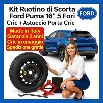 💥 Kit Ruotino di Scorta Ford Puma 16” 5 Fori Cric + Astuccio Porta Cric DOT25🛞 - Imagen 1 de 4