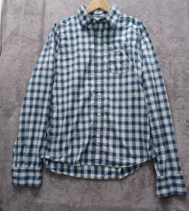 Abercrombie & Fitch Muscle Shirt Mens Check Blue White Size Large 100% Cotton - Picture 1 of 7