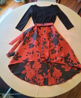 Women's High Low Flirt and Flare Black and Red Cocktail/Party Dress - Image 1 of 4