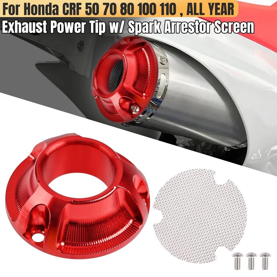 CNC Exhaust Power Tip w/ Spark Arrestor Screen For Honda CRF 70F 80F 100F 110F - Imagem 1 de 4
