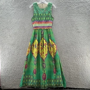 Anthro Hermant Nandita Dress Women 0 Green Colorful Silk Mintzita Maci Boho Maxi - Picture 1 of 13