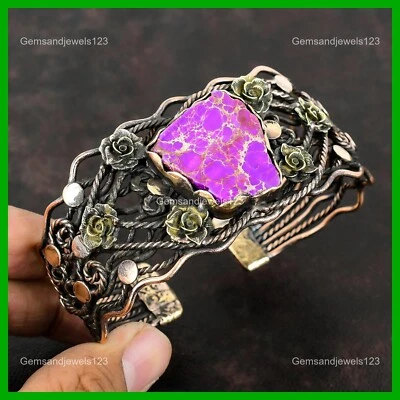 铜紫色海沉积物碧玉宝石丝包裹花手镯珠宝首饰 — 第 1/4 张图片