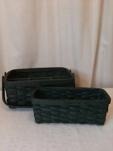 Wicker Wooden Storage Basket Organizer With Handles 2 Piece Green Unbranded - Picture 1 of 17