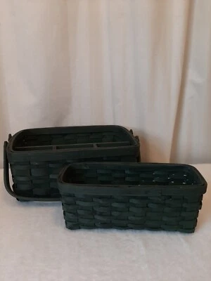 Wicker Wooden Storage Basket Organizer With Handles 2 Piece Green Unbranded - Image 1 of 4