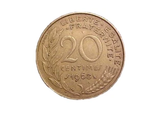 1968 FRANCE 20 CENTIMES KM# 930 -VERY NICE CIRC COLLECTOR COIN! -c3651xux - Picture 1 of 2