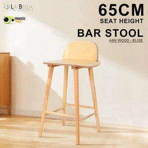 Wooden Bar Stool Counter Kitchen Barstools Cafe Dining Chair Ash Wood ELISE 65cm - Picture 1 of 10