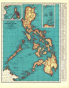 "PHILIPPINE ISLANDS, PUERTO RICO" Antique original map 1936 - Picture 1 of 2