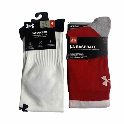 New Under Armour UA Soccer White 7-8.5 Baseball Red 9-12.5 Basketball Socks - Image 1 of 4