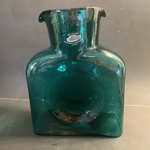 Blenko MCM azul verdoso? Jarra de agua de doble caño de vidrio artístico jarra jarra en muy buen estado - Imagen 1 de 10