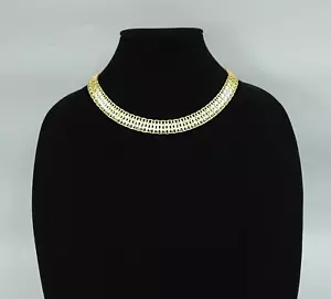 Vintage 90s Monet Necklace Egyptian Revival Chunky Woven Gold Tone Statement - Picture 1 of 15
