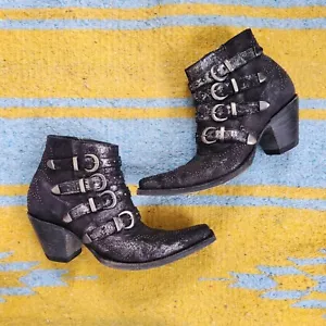 Old Gringo Boots Ankle Western Cowboy Studded Distressed Roxy Slip On Black 8 - Imagen 1 de 8