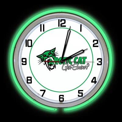 Placa de neve Arctic Cat Got 19" verde duplo relógio neon homem caverna garagem snowmobile - Imagem 1 de 2
