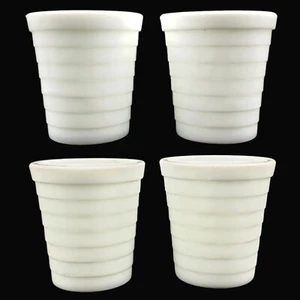 4- Akro Agate White Marblized Swirl Milk Glass Tierd Stacked Ring Child Tumbler - Picture 1 of 13
