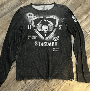 AFFLICTION STYLE HELIX long Sleeve shirt Black LARGE 100% COTTON back graphic - Picture 1 of 8