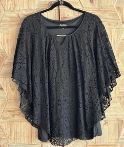 Simply Emma Damen Spitzen Overlay Top Gr. 3X schwarz Kimonoärmel Boho - Bild 1 von 6