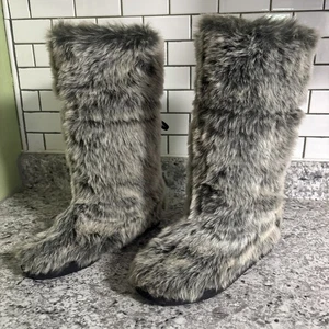 UnionBay Black Faux Fur Pull On Boots Sz 9M - Picture 1 of 9