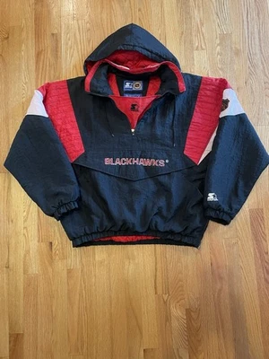Винтажный Chicago Blackhawks стартовый куртка 1/4 молнии пуловер куртка Sz XL NHL - Изображение 1 из 4