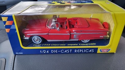 1/24 Motor Max 1958 Chevrolet Impala convertible diecast car red - Image 1 of 4