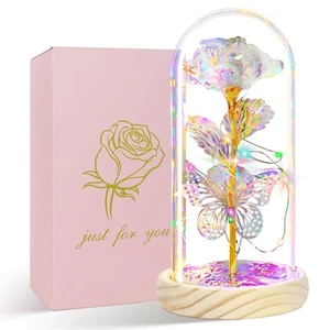 Glass Rose in A Glass Dome - Birthday Gift for Women, Mom - Valentine's Day a... - Picture 1 of 8