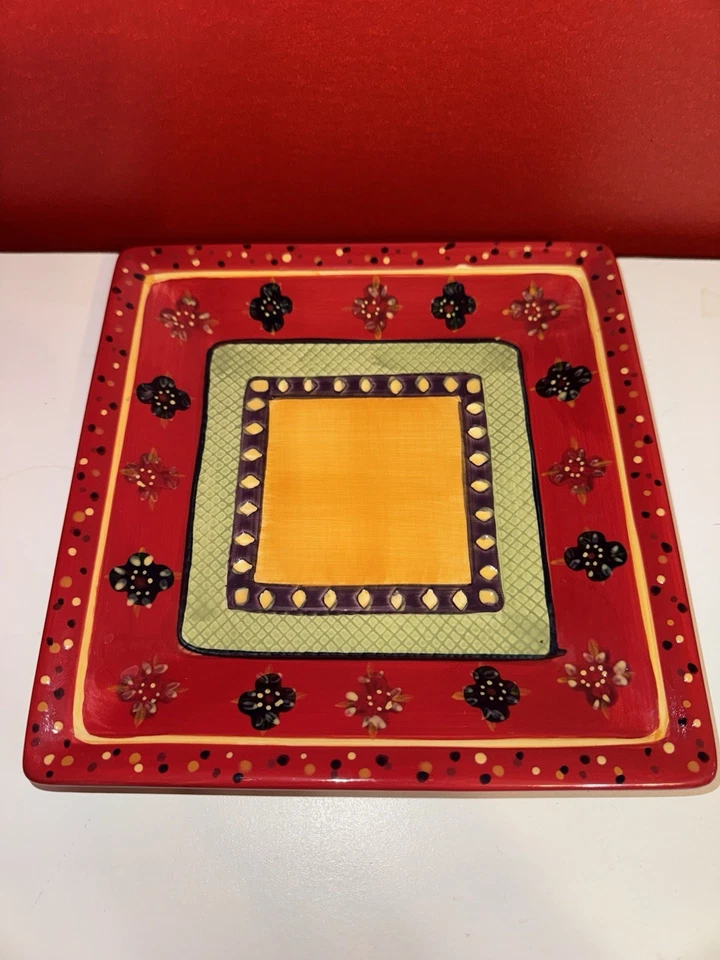 Plato de galletas decorativo/bandeja/plato rojo pintado a mano/hecho a mano Squad de colección Foto 1 de 4