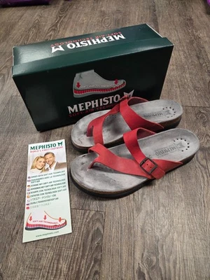 Sandálias tanga femininas Mephisto de couro Helen - Sapatos femininos vermelhos tamanho 12 - Imagem 1 de 4