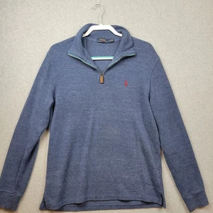 Polo Ralph Lauren Sweater Mens Medium Blue Quarter Zip Pullover Pony Logo - Picture 1 of 9