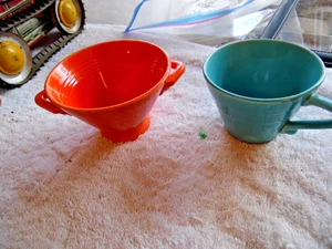 Vintage Homer Laughlin Harlekin Türkis 6 Unzen Tee Kaffee Tasse, Orange Zucker, ohne Deckel - Bild 1 von 12