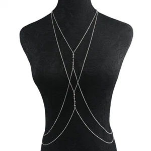 Fashion Women Body Waist Belly Chain Silver Harness Beaded Style Crossover 2057 - Picture 1 of 1