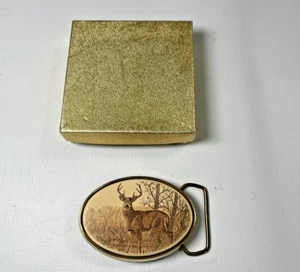 1983 Barlow Belt Buckle - Buck Deer Solid Brass - Made In USA - Picture 1 of 4