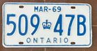 Ontario 1969 License Plate # 509-47B