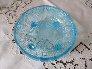 STUNNING DAVIDSON BLUE DEPRESSION GLASS FOOTED BOWL - Picture 1 of 14