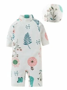 Kid Boys Chic Animals Printed One-Piece Rash Guard with Sun Hat 2pcs Swimsuit Po - Picture 1 of 5
