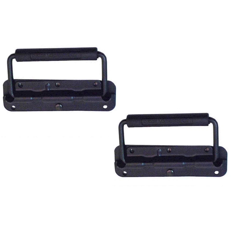 2 x Universal Fit Black Steel Spring Loaded Drop Handle Rubber Hand Grip