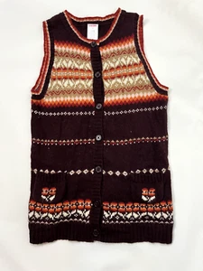Gymboree Harvest Leaves Brown Orange Fair Isle Sweater Vest 7 RARE VINTAGE - Picture 1 of 3
