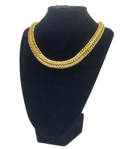 Vintage Faux Seed Pearl Gold Tone Chain Necklace Choker Lattice Design - Picture 1 of 9