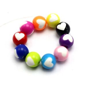 200 Mixed Bubblegum Color Acrylic Round Beads 8mm with Heart