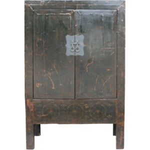 Original Chinese Old Black Cabinet w/Patina and Gold Painting (42-001)
