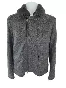 Allsaints Men's Herringbone Wool Full Zip Shearling Lined Collar Jacket S / M - Picture 1 of 21