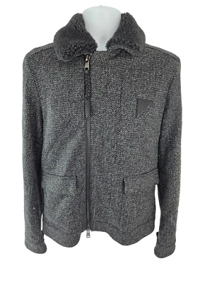 Allsaints Men's Herringbone Wool Full Zip Shearling Lined Collar Jacket S / M - Image 1 of 4