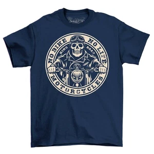 No Bike No Life Skeleton Rider Men's T-Shirt Café Racer Motorbike Unisex Shirt - Picture 1 of 6