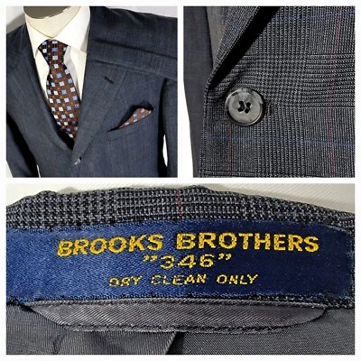 Vtg Brooks Brothers Wool Suit 3/2 Roll Gray Glen Plaid Check 45 Short USA - Image 1 of 4