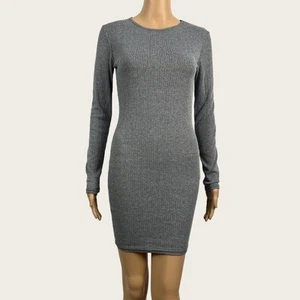 BooHoo Size 8 US Gray Black Stripe Bodycon Fitted Casual Shift Dress Long Sleeve - Picture 1 of 7