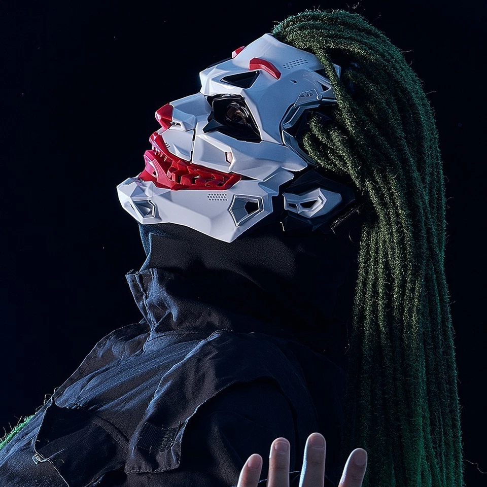 🎭 Maschera Cyberpunk Clown in Resina – Futuristica con Treccine, Cosplay & Hall - Immagine 1 di 4