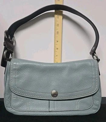 COACH CHELSEA 蓝色卵石皮革可调节棕色手柄 F12336 二手  — 第 1/4 张图片