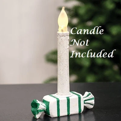 NUEVO Primitivo CANDELABRO CÓNICO CARAMELO VERDE BLANCO 3.5"W Navidad RAYAS Foto 1 de 2