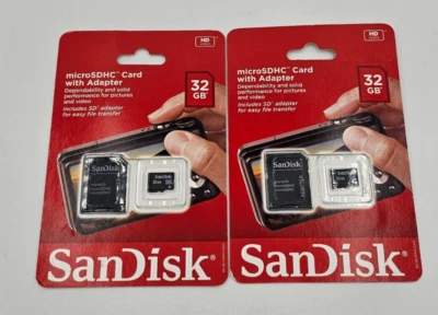 2 SANDISK MICRO SDHC CARDS WITH ADAPTER 32GB - Image 1 of 2