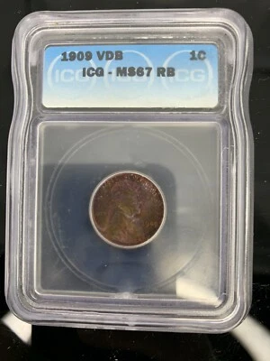 1909 VDB - ICG MS67 RB RED BROWN - LINCOLN WHEAT CENT -MONSTER PURPLE TONING DDO - Image 1 of 4