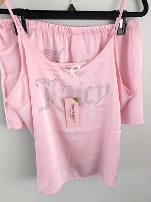 NWT Juicy Couture Sleepwear Silky Pajama Shorts Tank Set Size Large Pink 2PC - Image 1 of 4