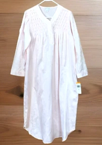 Nightgown Miss Elaine Matte Satin Brushed Cotton Pink Long Sleeve Sz S New - Picture 1 of 11