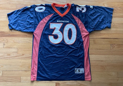 Vintage Denver Broncos #30 Terrell Davis NFL Jersey Starter Size 52 XL 1990s Cover